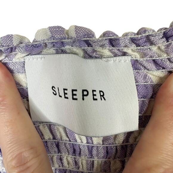 Sleeper Atlanta Lavender Vichy Purple Linen Gingham Check Midi Dress Medium - Picture 10 of 11